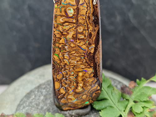 LeoLars-PABE Boulder Opal Design Anhänger mit 585er Tribal Gold Aufhängung, grün-blaues Opalfeuer, tolles Muster, beidseitig tragbar, Unikat, Handarbeit