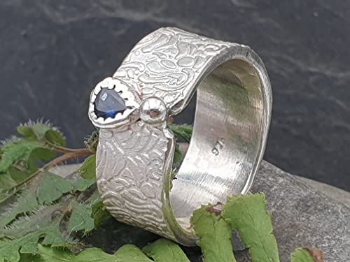 LeoLars-PABE Saphir Design Ring, Gr. 62-63, aus 925er Silber, Structure Design mit Silberperle, Unikat, Handarbeit