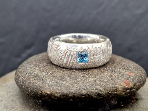 LeoLars-PABE Blautopas Design Ring, Gr. 59 (18,7), aus 925er Silber mit Swiss Blue Blautopas im Carreeschliff, Wattenmeer Design, Unikat, Handarbeit