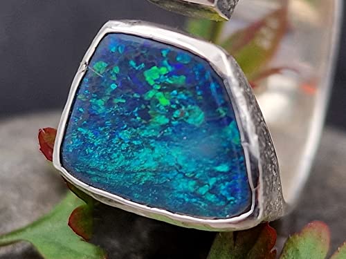 LeoLars-PABE Schwarzer Opal und Feueropal Design Ring, Gr.57-58, aus 925er Silber, oben offen, eismattiert, Unikat, Handarbeit