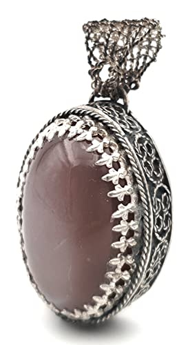LeoLars-PABE Großer indischer Mondstein Filigree Anhänger aus 925er Silber, dark-rose, massiv, groß, teilgeschwärzt, Unikat, Handarbeit