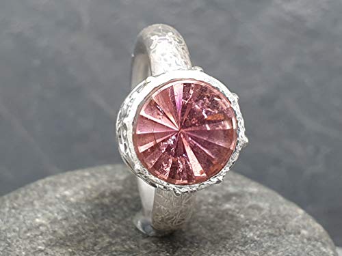 LeoLars-PABE Rosa Turmalin Design Ring mit Spiegelschliff aus 925er Silber, Gr.55-56, Unikat, Handarbeit