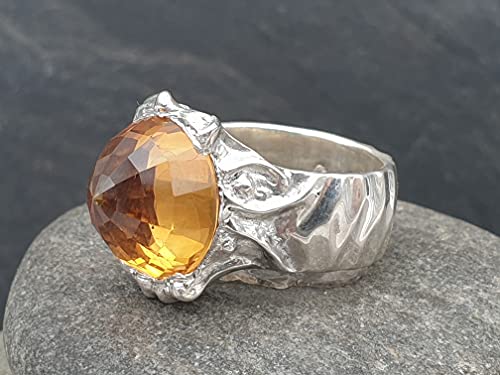 LeoLars-PABE Citrin Design Ring, Gr.53, aus 925er Silber, Stein - Upside down, Unikat, Handarbeit