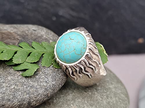 LeoLars-PABE Howlith Design Ring, Gr.59 (19), aus 800er Silber, Sonne, Sonnenkranz, Massiv, Unikat, Handarbeit
