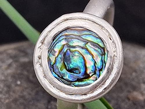 LeoLars-PABE Paua Muschel Ring, Gr.55 (17,5), aus 925er Silber, breiter Rand, seidenmatt, massiv, Unikat, Handarbeit