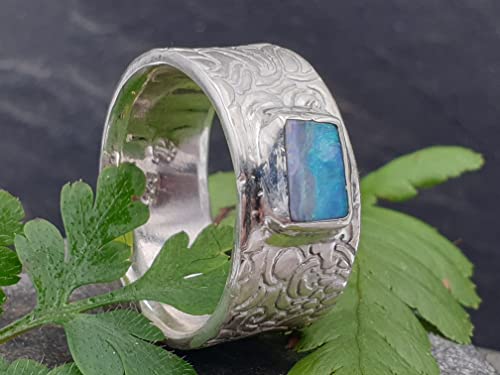 LeoLars-PABE Boulder Opal Ring, Gr.58, aus 925er Silber im Structure Design, Opal 8x6mm, Unikat, Handarbeit