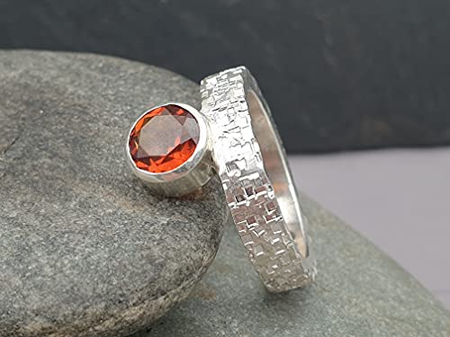 LeoLars-PABE Madeira Citrin Ring aus 925er Silber, Gr.58, Structure Design kleine Quadrate, Unikat, Handarbeit