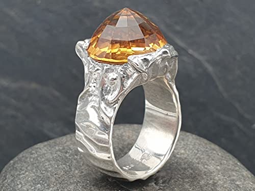 LeoLars-PABE Citrin Design Ring, Gr.53, aus 925er Silber, Stein - Upside down, Unikat, Handarbeit