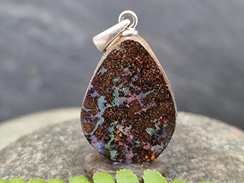 LeoLars-PABE Anhänger mit Boulder Opal und 925er Silber Stiftöse, Mehrfarbig, Opal 21.1 x 15.3 x 4.3mm, Unikat, Handarbeit