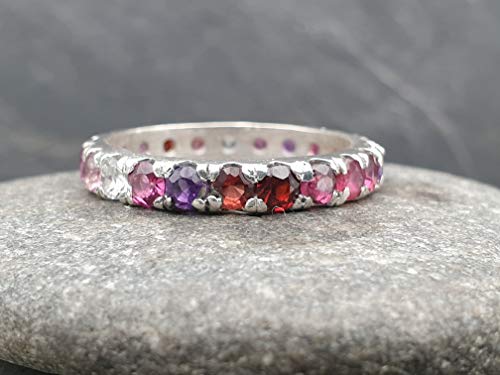LeoLars-PABE Bandring, Memory Ring mit verschiedenen Edelsteinen aus 925er Silber, Gr.60, Unikat, Handarbeit