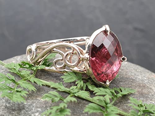 LeoLars-PABE Himbeerfarbener Turmalin Filigree Ring aus 750er Weißgold, Gr. 58, 6.05ct., filigran, verspielt, Unikat, Handarbeit
