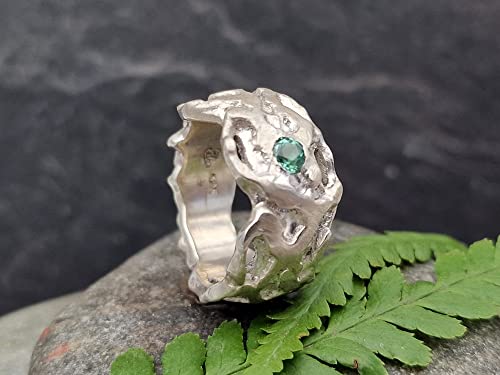 LeoLars-PABE Hell blau-grüner Turmalin Design Ring, Gr.55, aus 925er Silber, organisch, gehämmert, Unikat, Handarbeit