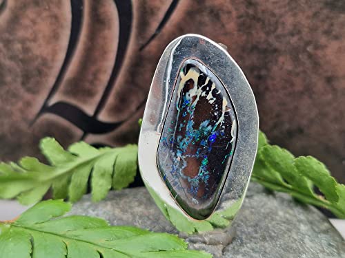 LeoLars-PABE Boulder Opal Design Anhänger aus 925er Silber, breiter Rand, versteckte Schlaufe, Unikat, Handarbeit
