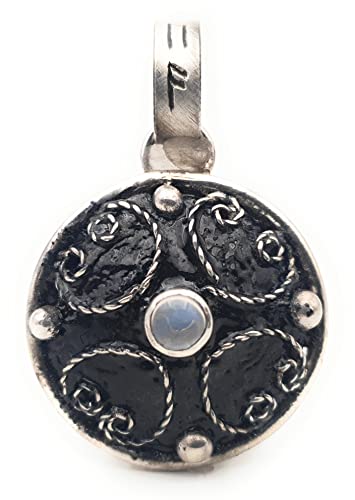 LeoLars-PABE Magischer echter Ceylon Mondstein Anhänger aus 925er Silber, schwarz emailliert, Unikat, Handarbeit