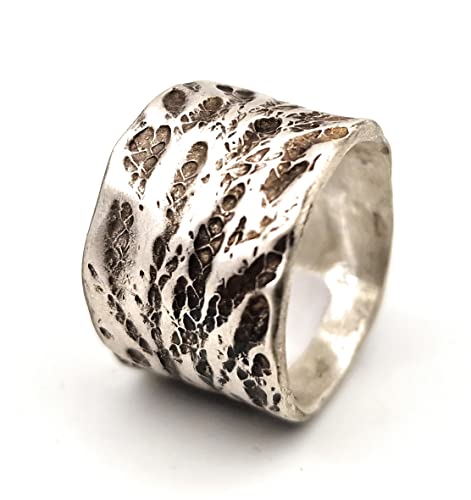 LeoLars-PABE Design Ring Konifere, Gr.56, aus 925er Silber, teilgeschwärzt, echte Koniferen Oberfläche, Unikat, Handarbeit