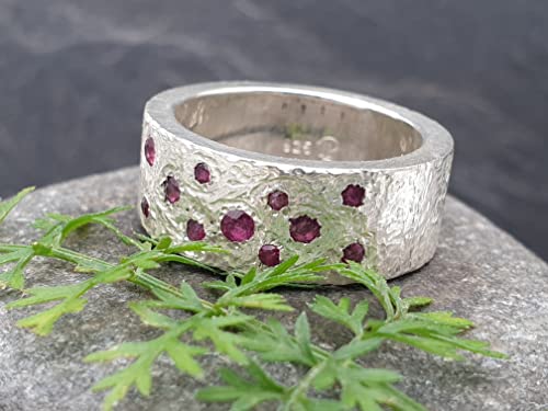 LeoLars-PABE Rubin Ring, Gr.56-57, aus 925er Silber im Structure Design mit 11 Rubinen, Unikat, Handarbeit