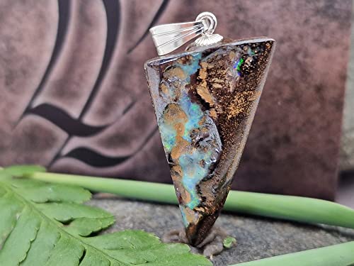 LeoLars-PABE Anhänger mit Boulder Opal und 925er Silber Stiftöse, partielles Feuer, Opal 25.6 x 17 x 5.6mm, Unikat, Handgeschliffen
