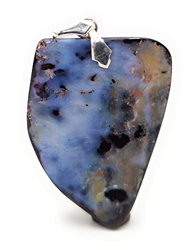 LeoLars-PABE Boulder Opal Anhänger mit Frontbohrung und 925er Silberschlaufe, Opal 46.7 x 35.4 x 8.5mm, gemeiner Opal, Unikat, Handarbeit