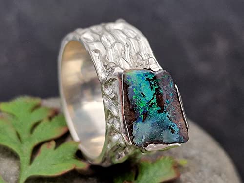 LeoLars-PABE Boulder Opal Ring im Organic Design, Gr. 58-59 (18.8), aus 925er Silber, massiv, organisch, Natur, Unikat, Handarbeit