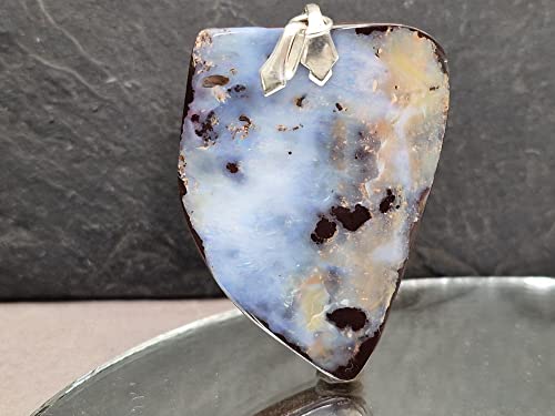 LeoLars-PABE Boulder Opal Anhänger mit Frontbohrung und 925er Silberschlaufe, Opal 46.7 x 35.4 x 8.5mm, gemeiner Opal, Unikat, Handarbeit