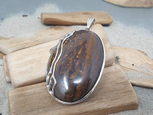 LeoLars-PABE Boulder Opal Anhänger aus 925er Silber, Optisch wie versteinertes Holz, Unikat, Handarbeit
