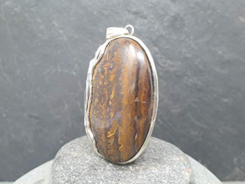 LeoLars-PABE Boulder Opal Anhänger aus 925er Silber, Optisch wie versteinertes Holz, Unikat, Handarbeit
