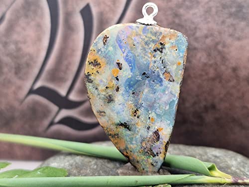 LeoLars-PABE Anhänger mit Boulder Opal und 925er Silber Stiftöse, Picture Stone, Landschaft von oben, Opal 28.3 x 17.9 x 5.6mm, Unikat, Handgeschliffen