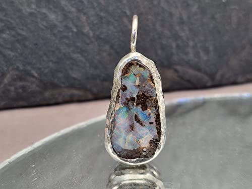 LeoLars-PABE Anhänger mit Boulder Opal in einer 925er Silber Käfig Fassung, Opal 23mm x 11.5mm, Unikat, Handarbeit, Handgeschliffen