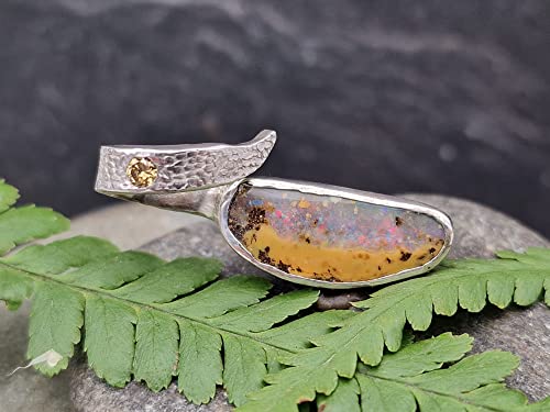 LeoLars-PABE Boulder Opal Design Anhänger aus 925er Silber mit hellbraunem Brillianten, Structure Design, Unikat, Handarbeit