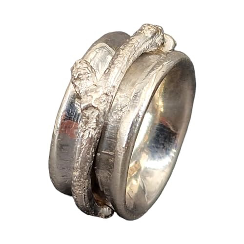 LeoLars-PABE 925er Silber Ast Design Spinner Ring Gr.54 (17,2), echter abgeformter Ast, 360° drehbar, Spielring, massiv, Natur, Unikat, Handarbeit