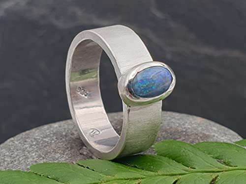 LeoLars-PABE Lightning Ridge Opal Ring, 925er Silber, Gr. 56-57, Seidenmatt, Massiv, Unikat, Handarbeit