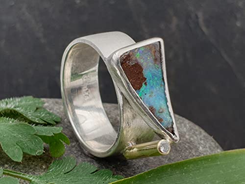 LeoLars-PABE Boulder Opal Design Ring, Gr.58 (18.7), aus 925er Silber mit Brilliant in 585er Kanal Fassung, Unikat, Handarbeit