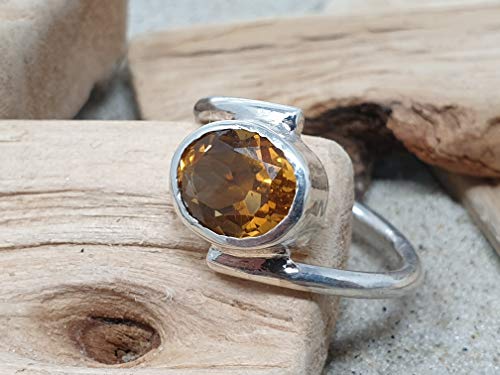 LeoLars-PABE Ring mit ovalen Citrin aus 925er Silber, Gr.58, Unikat, Handarbeit