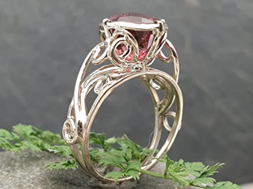 LeoLars-PABE Himbeerfarbener Turmalin Filigree Ring aus 750er Weißgold, Gr. 58, 6.05ct., filigran, verspielt, Unikat, Handarbeit