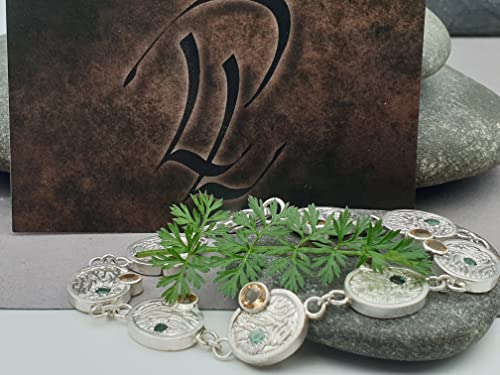 LeoLars-PABE Mondphasen Design Armband aus 925er Silber mit Citrinen und Turmalinen, 19cm lang, Massiv, Unikat, Handarbeit