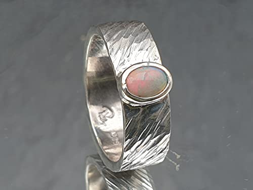 LeoLars-PABE Lightning Ridge Opal Ring, 925er Silber, Gr.54, Structure Design, Unikat, Handarbeit