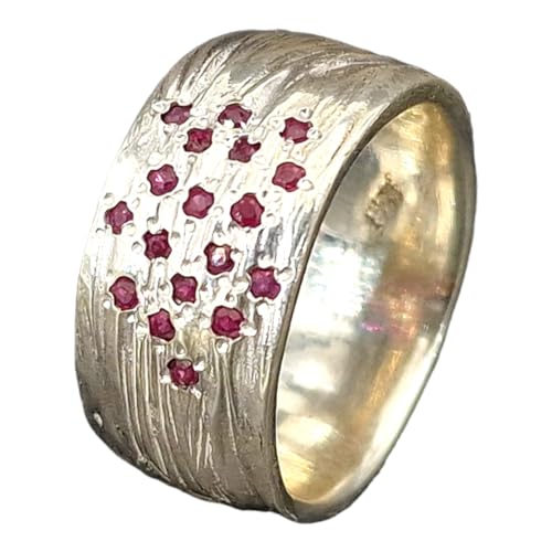 LeoLars-PABE Rubin Ring im Wellen Design, Gr.58 (18,5), aus 925er Silber, 18 Rubine, schönes rot, massiv, Unika, Handarbeit