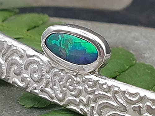 LeoLars-PABE Lightning Ridge Opal Design Armreif aus 925er Silber, Opal 8.5x4mm, Unikat, Handarbeit
