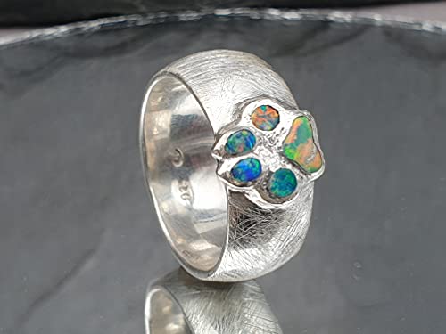 LeoLars-PABE Lightning Ridge Chrystal Opal Pfötchen Ring, Gr.61, Multicolor, Pfote, eismattiert, Unikat, Handarbeit