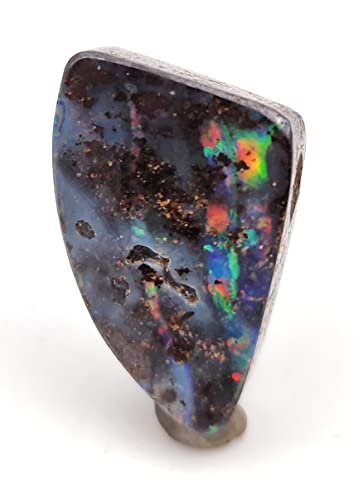 LeoLars-PABE gebohrter Boulder Opal Anhänger mit 60 cm Lederband, brilliantes Multicolor Opalfeuer, gestreift, Opal 21.2 x 15.5 x 8.6mm, Unikat, Handgeschliffen