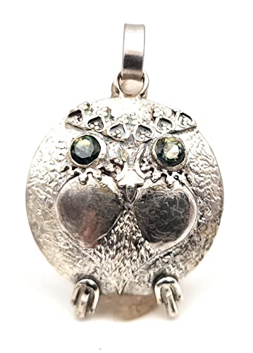 LeoLars-PABE Eule Anhänger mit Partie Saphiren als Augen, aus 925er Silber, Eulen Anhänger, Unikat, Handarbeit