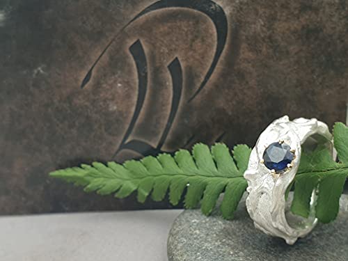 LeoLars-PABE Saphir Design Ring, 925er Silber, Gr.58, Organic Design, 585er Goldfassung, Unikat, Handarbeit