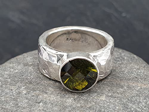LeoLars-PABE Außergewöhnlicher Turmalin Ring aus 925er Silber, Gr.54, Farbwechsel Turmalin grün braun, Unikat, Handarbeit