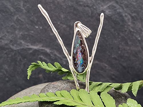 LeoLars-PABE Boulder Opal Design Anhänger aus 925er Silber, Opal 21.8mm x 8mm, Unikat, Handarbeit