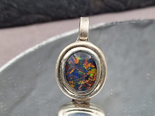 LeoLars-PABE Anhänger mit Opal Triplette aus 925er Silber, doppelter Rahmen, Opal Mehrfarbig, Unikat, Handarbeit