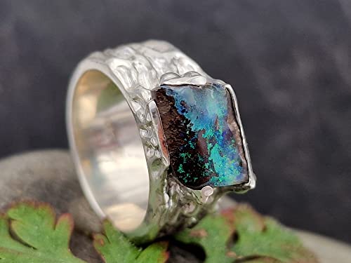 LeoLars-PABE Boulder Opal Ring im Organic Design, Gr. 58-59 (18.8), aus 925er Silber, massiv, organisch, Natur, Unikat, Handarbeit