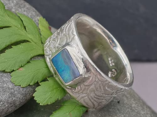 LeoLars-PABE Boulder Opal Ring, Gr.58, aus 925er Silber im Structure Design, Opal 8x6mm, Unikat, Handarbeit