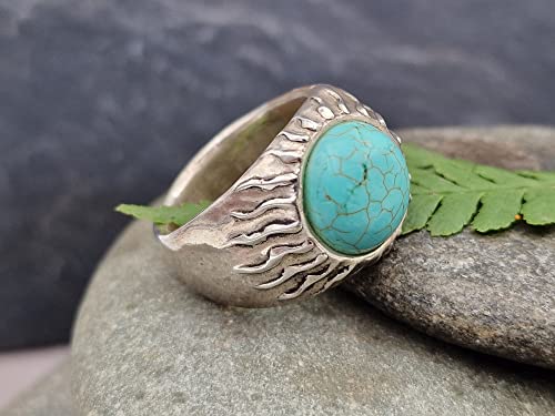 LeoLars-PABE Howlith Design Ring, Gr.59 (19), aus 800er Silber, Sonne, Sonnenkranz, Massiv, Unikat, Handarbeit