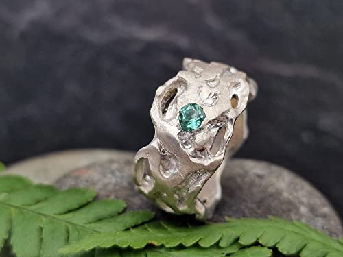 LeoLars-PABE Hell blau-grüner Turmalin Design Ring, Gr.55, aus 925er Silber, organisch, gehämmert, Unikat, Handarbeit