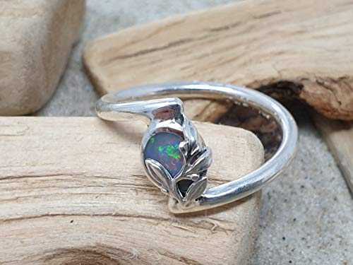 LeoLars-PABE Ring mit Lightning Ridge Opal aus 925er Silber mit Zweigen, Gr.58, Unikat, Handarbeit